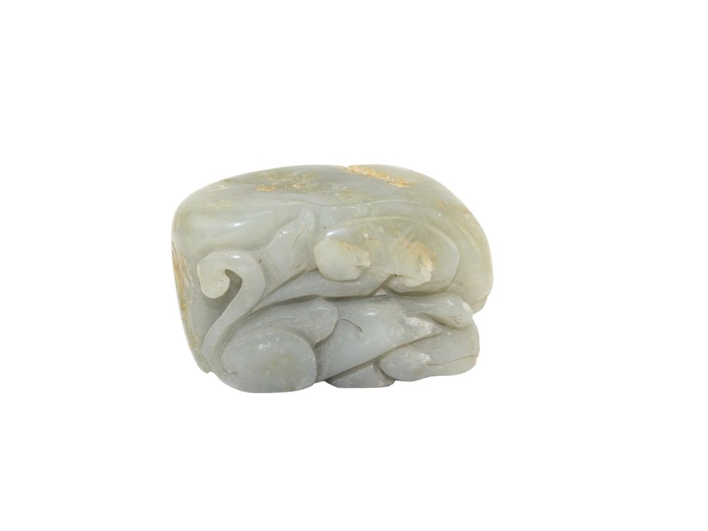 Lot 330: Grey Jade Carving of Twin Fish and Lotus