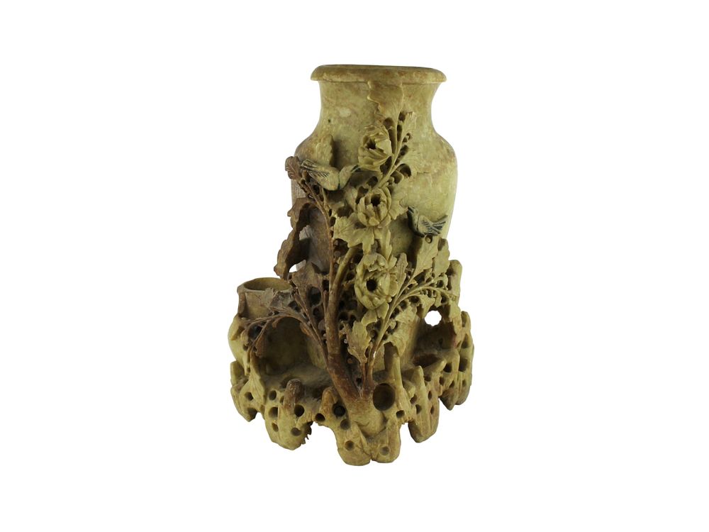 Lot 350: A Hand-Carved Chinese Soapstone Vase