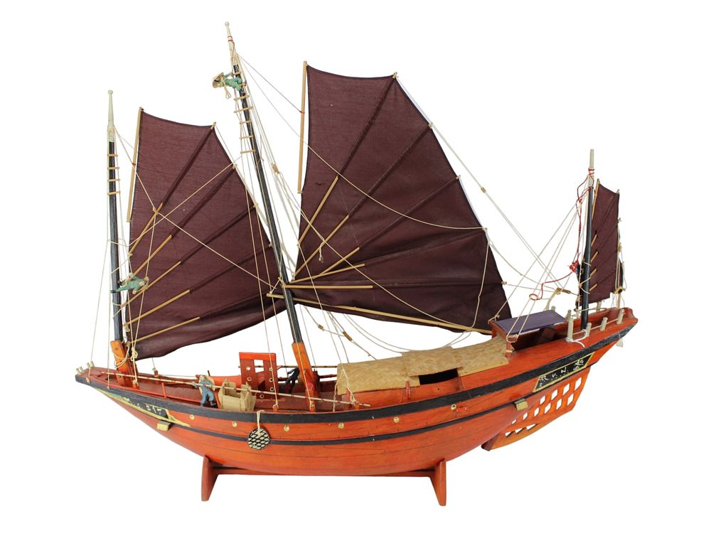 Lot 353: Large Handcrafted Vietnamese Junk Boat Model