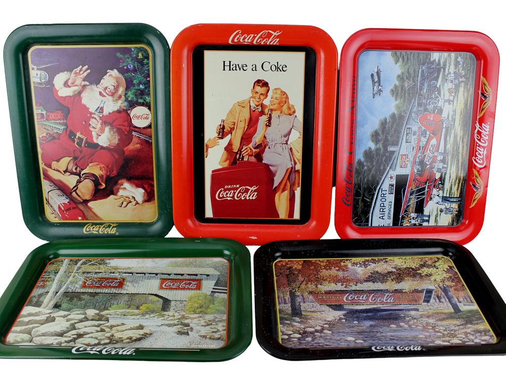 Lot 357: FIVE COCA COLA SERVING TRAYS