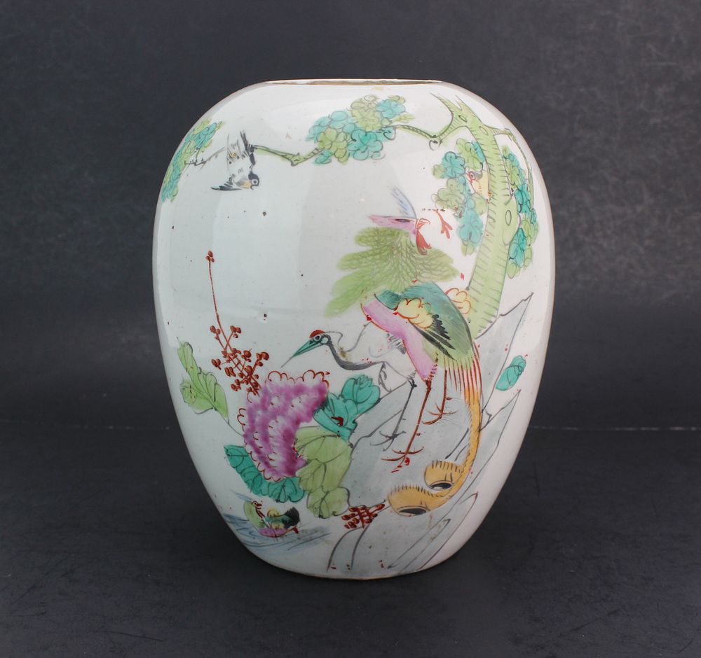 Lot 369: Chinese Famille Rose Bird & Flower Jar