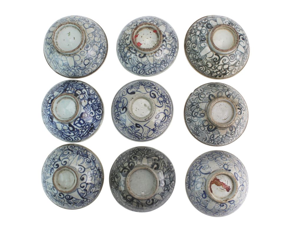 Lot 373: Nine Chinese Blue & White Porcelain Bowls