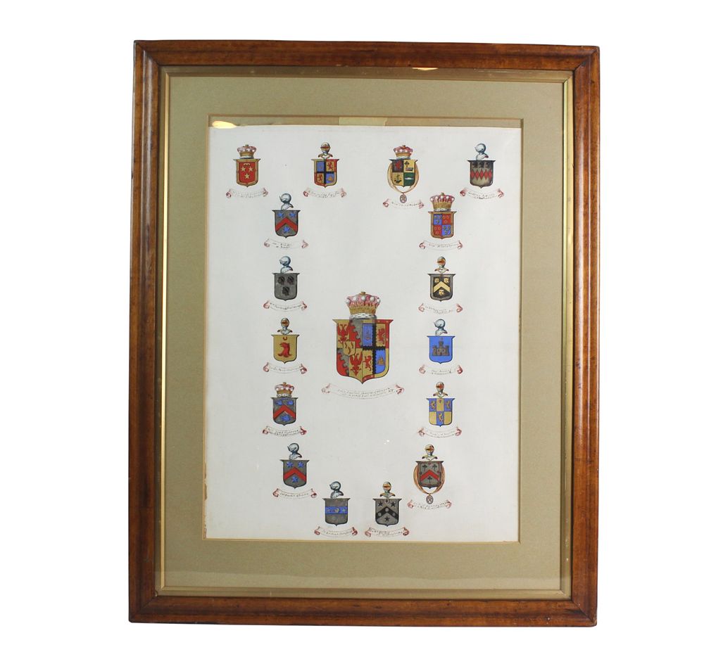 Lot 399: Framed Hand-Painted Heraldic Crests