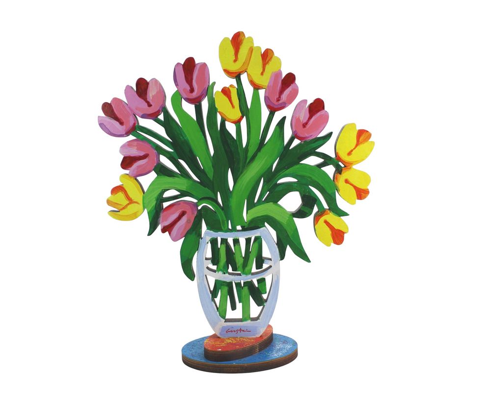 Lot 409: Hand-Painted Carved Wood Tulip Sculpture