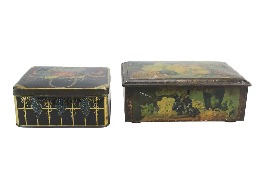 Lot 410: Two Vintage Fruit-Decorated Tin Boxes