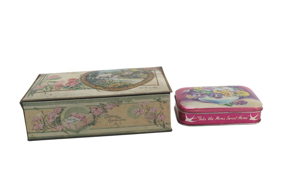Lot 411: Vintage Floral & Cottage Tin Box Pair