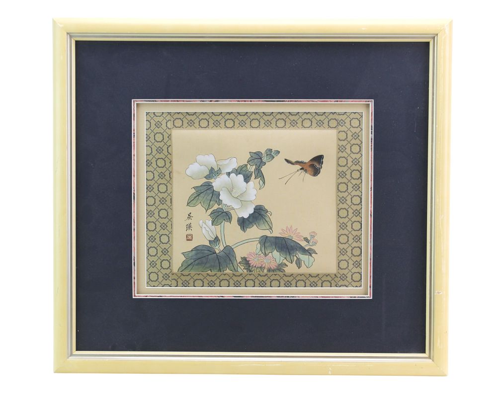 Lot 442: Framed Chinese Watercolor on Silk, Flowers