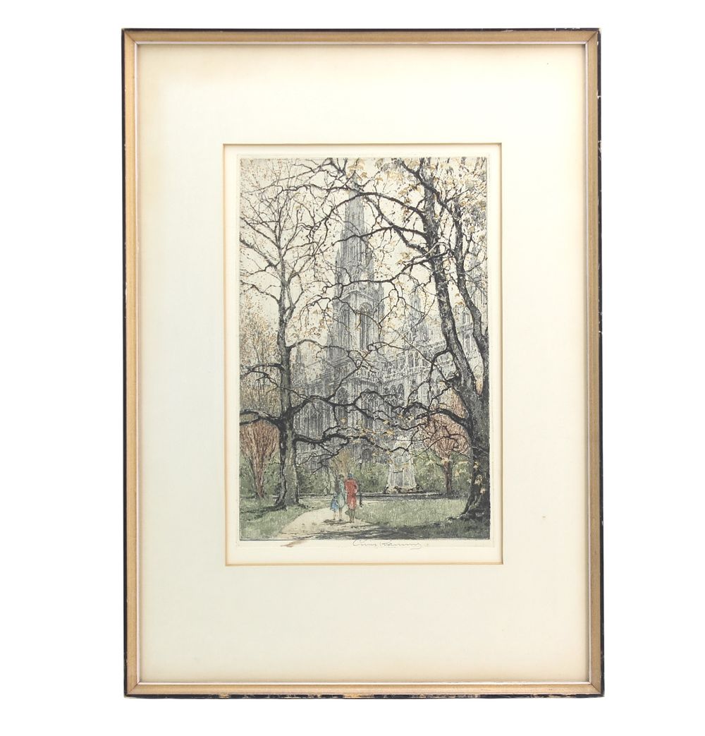Lot 447: Luigi Kasimir Signed Color Etching,Cathedral View