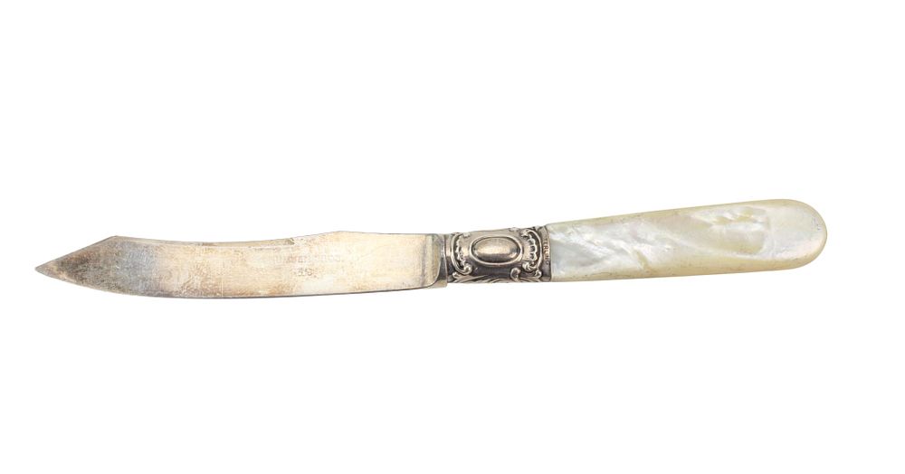 Lot 458: Pearl Handle Sterling Banded Knife