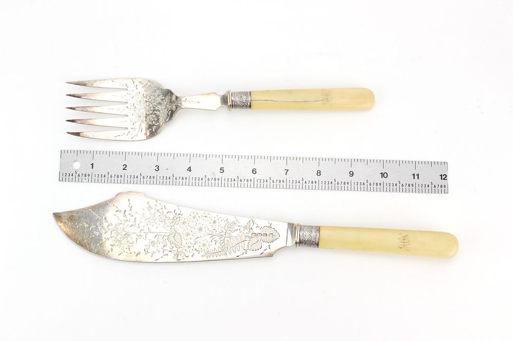 Lot 459: Two Silver Plate Bone Handle Serving Utensils