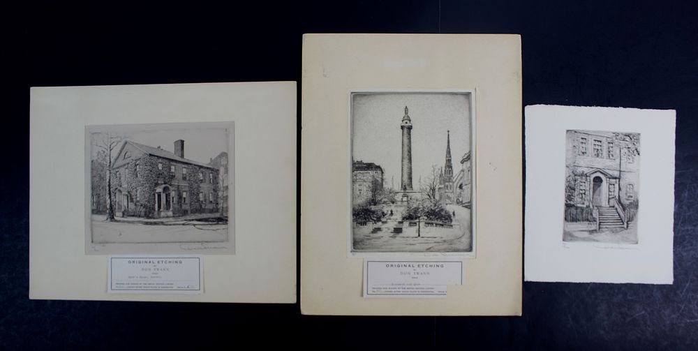 Lot 488: Three Don Swann Etchings–Monument, House, Doorway
