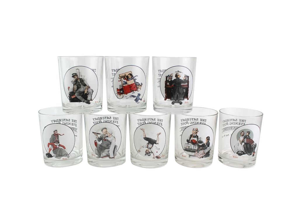 Lot 519: 8 Norman Rockwell Glassware Collection Tumblers