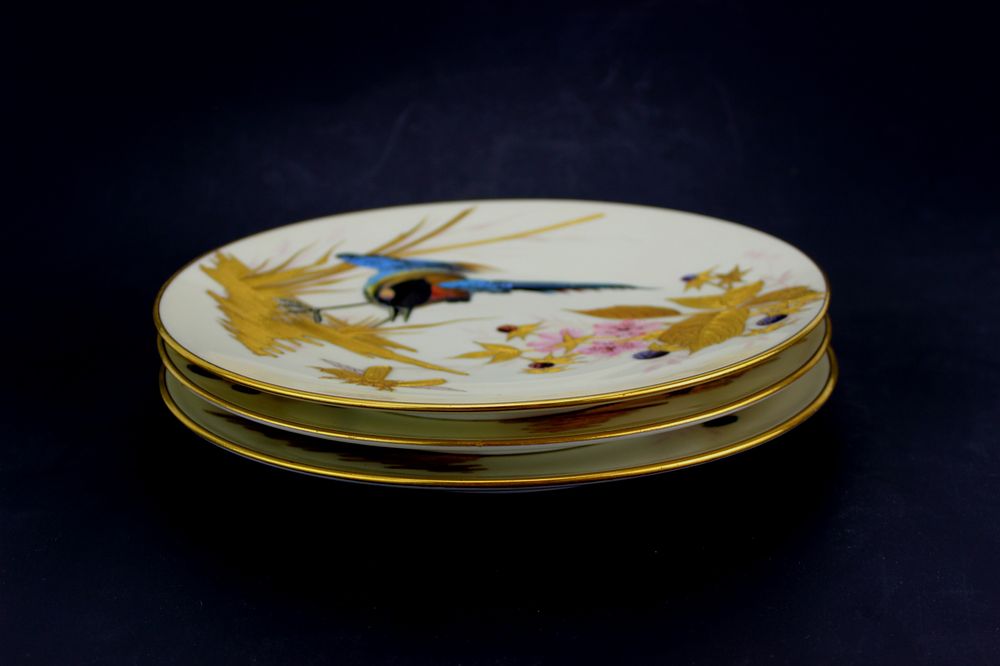 Lot 532: Three Hand-painted Pirkenhammer Gilt Bird Plates
