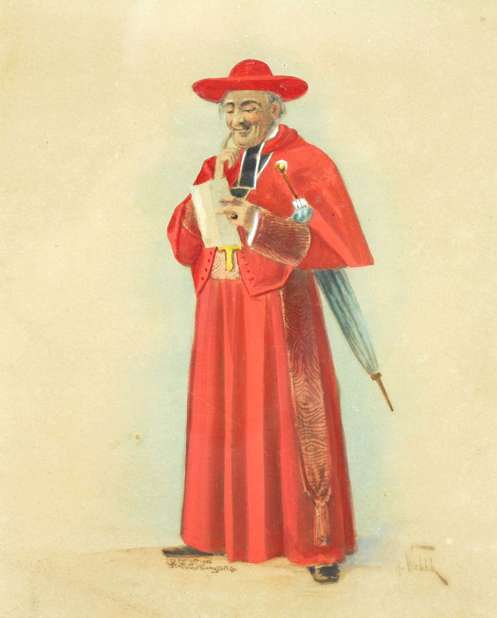 Lot 562: Alfred Weber, Cardinal. Watercolor