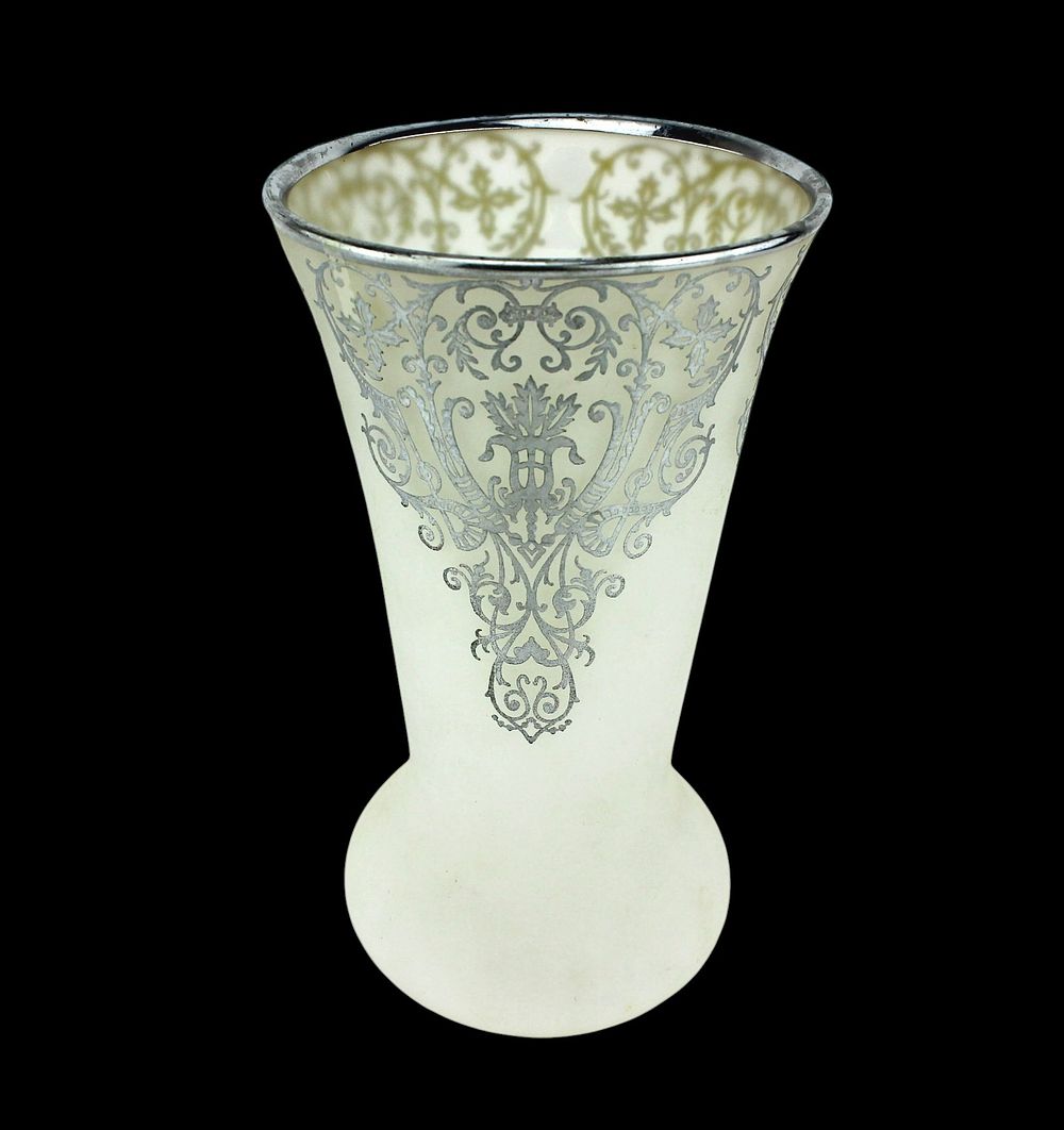 Lot 567: A Frosted Glass Vase W/ Sterling Silver Overlay