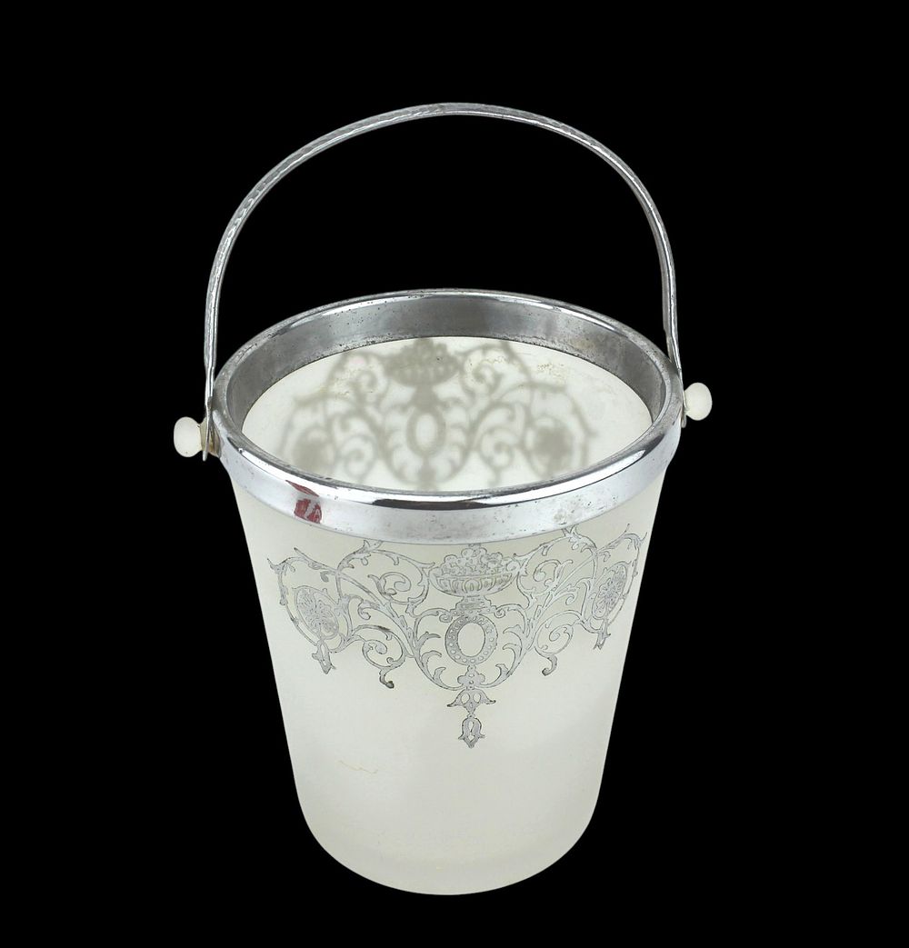 Lot 568: A Frosted Glass Ice Bucket with Sterling Overlay