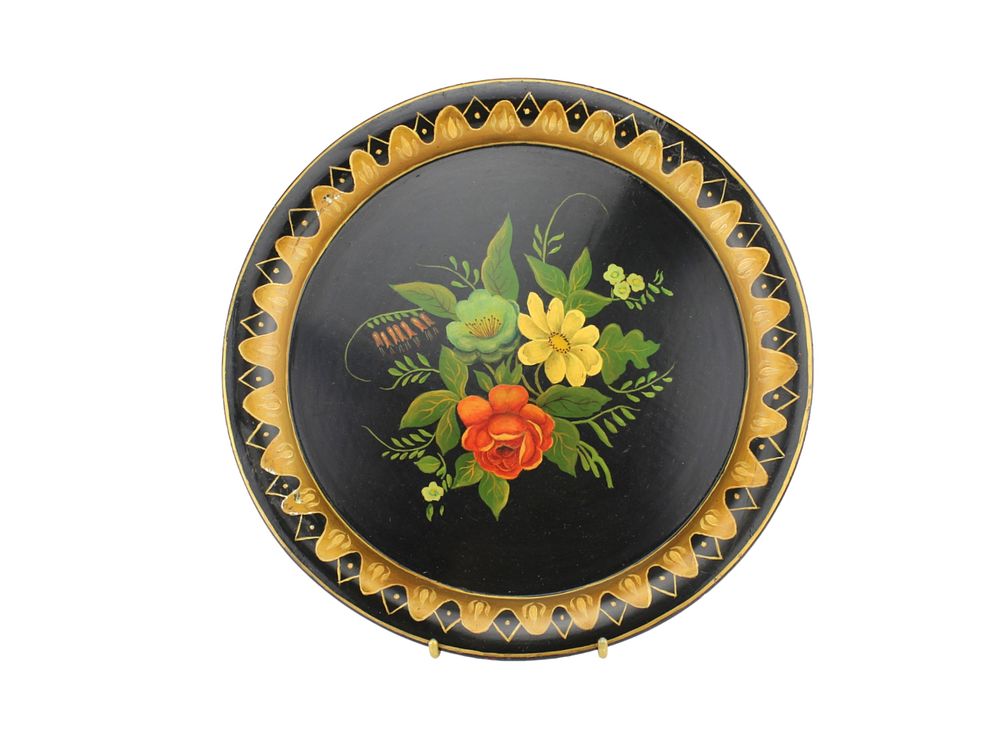 Lot 570: Antique Hand Painted Metal Serving Tray