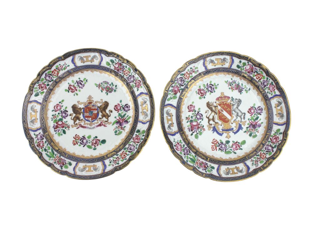 Lot 580: Two Chinese Export Samson Armorial Dishes