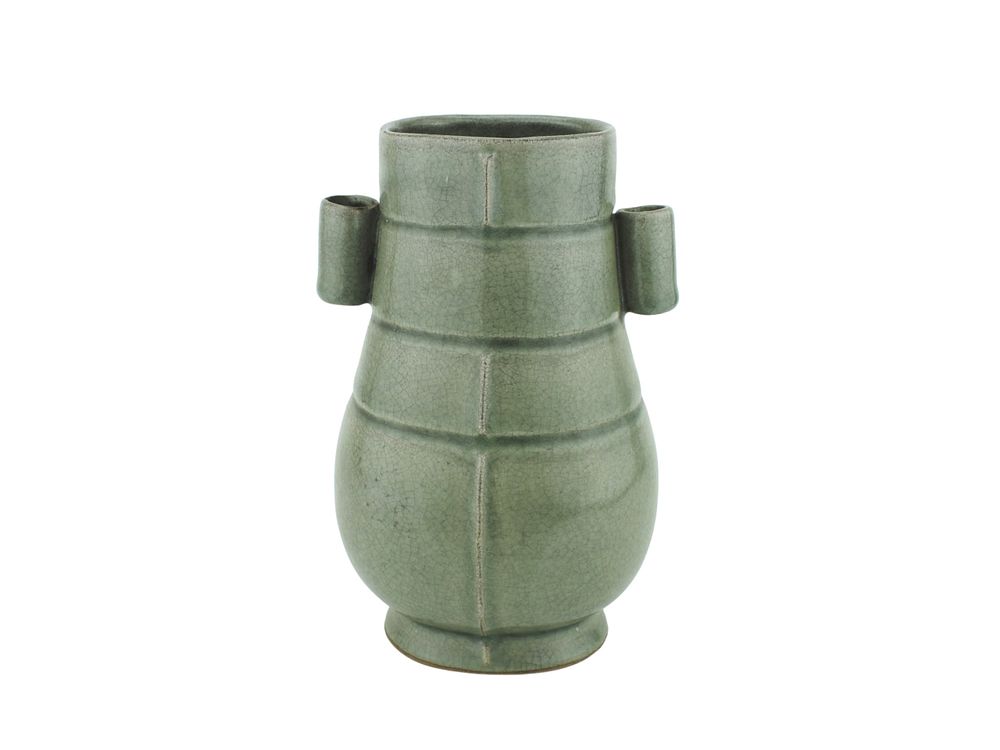 Lot 606: A Chinese Bamboo-Form Celadon Vase