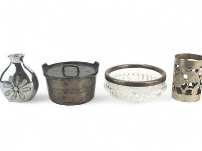 Group of Four Silverplated Items. Group of four silverplated items: a Gorham lidded bucket, a 