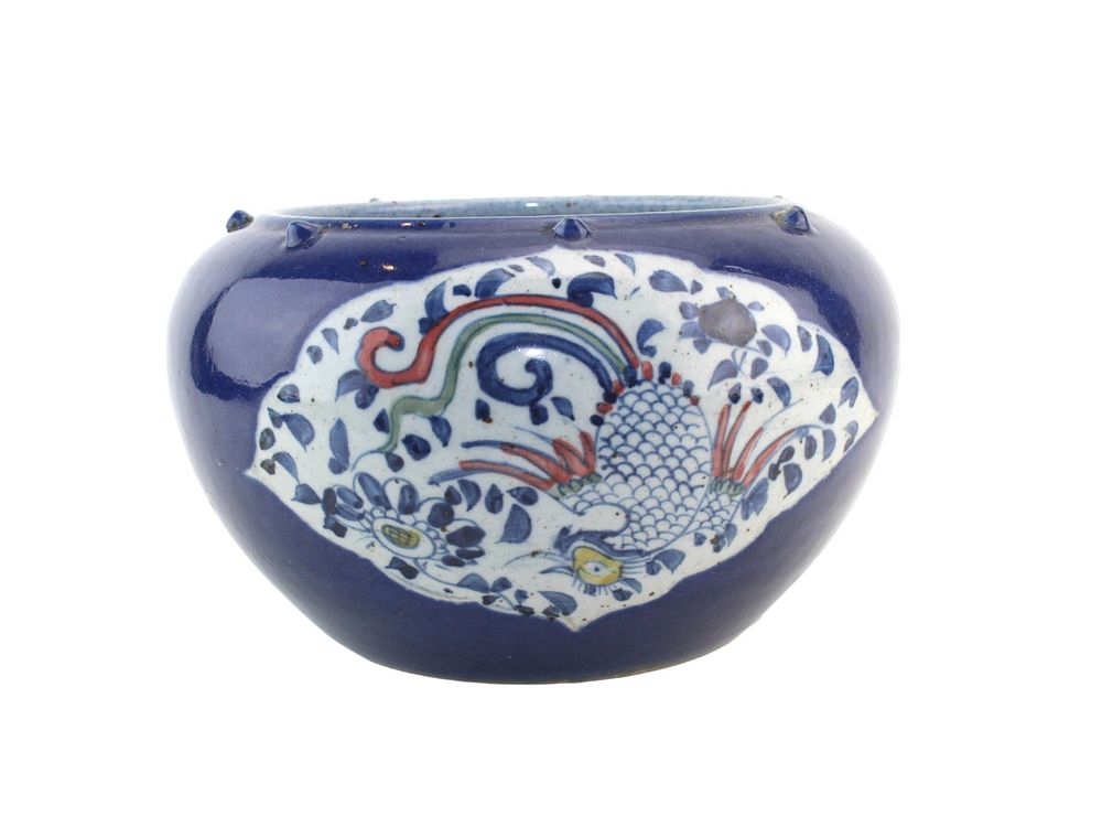 Lot 160: Chinese Blue Glazed Bowl with Phoenix Motifs