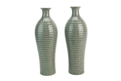 Pair Chinese Celadon Crackle Glaze Vases. Pair of Chinese celadon-glazed porcelain vases of 