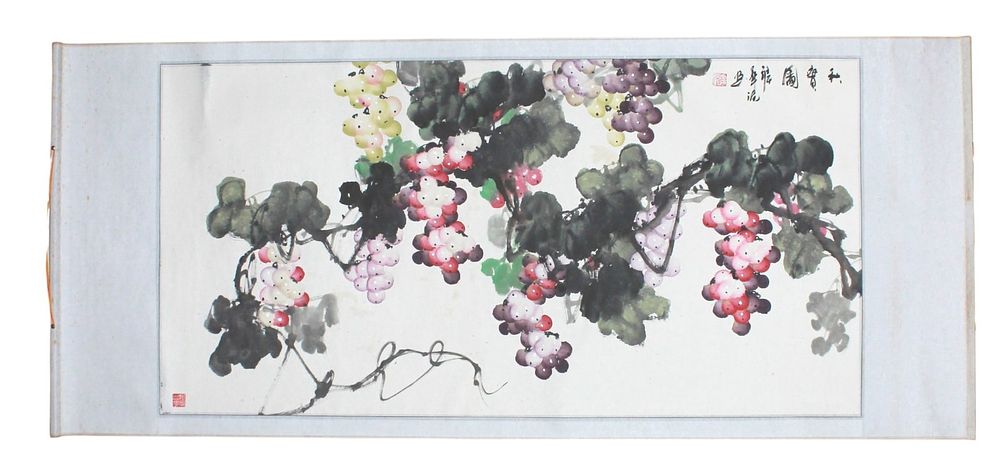 Lot 176: Chinese Watercolor Scroll of Hanging Grapes