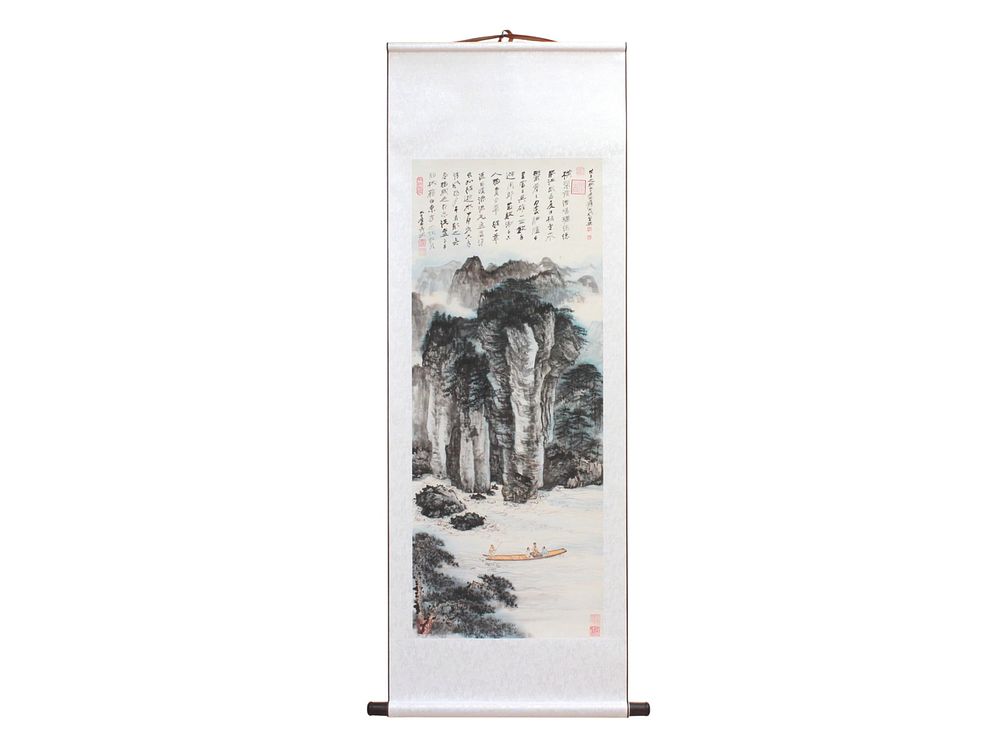 Lot 181: Chinese W/C Style Scroll with Mountains Scene