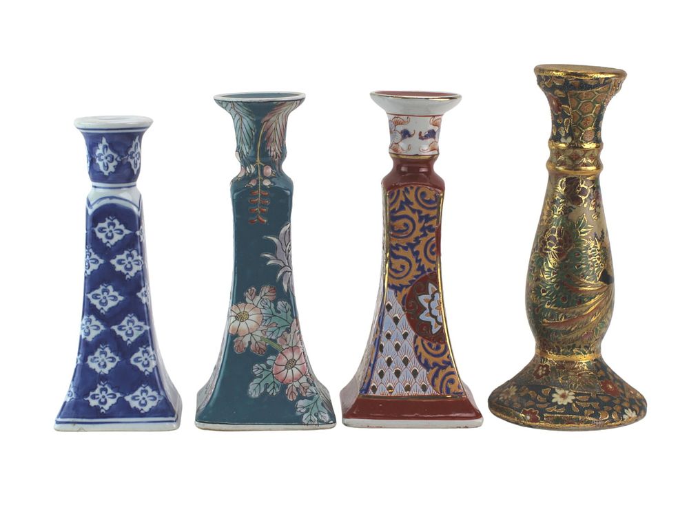 Lot 193: Four Asian Porcelain Candle Sticks