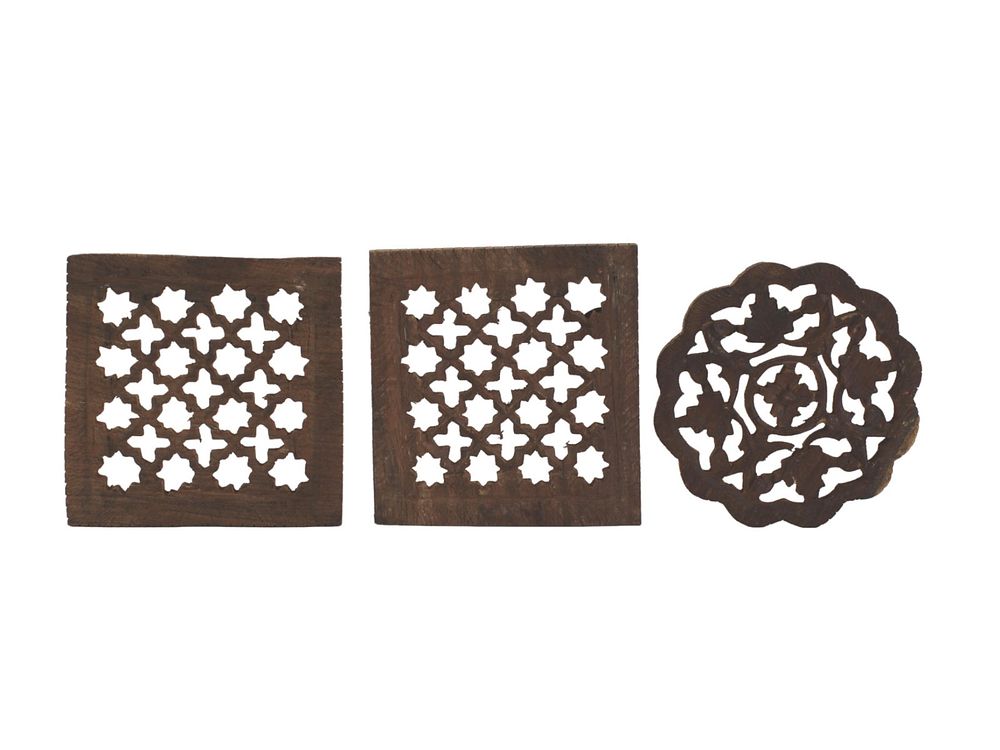 Lot 194: Three Carved Wood Coasters