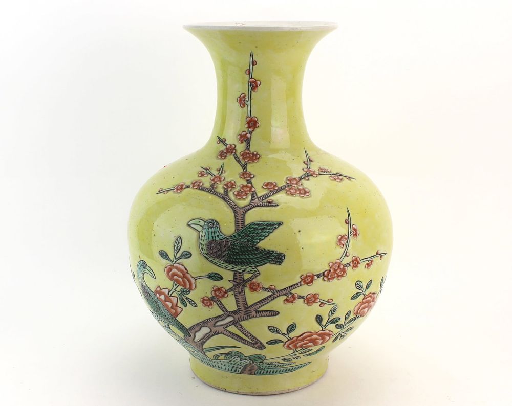 Lot 203: Large Chinese Famille Rose Bird & Floral Vase