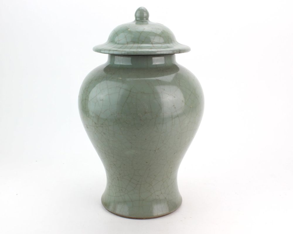 Lot 206: Chinese Celadon Crackle Glazed Lidded Jar