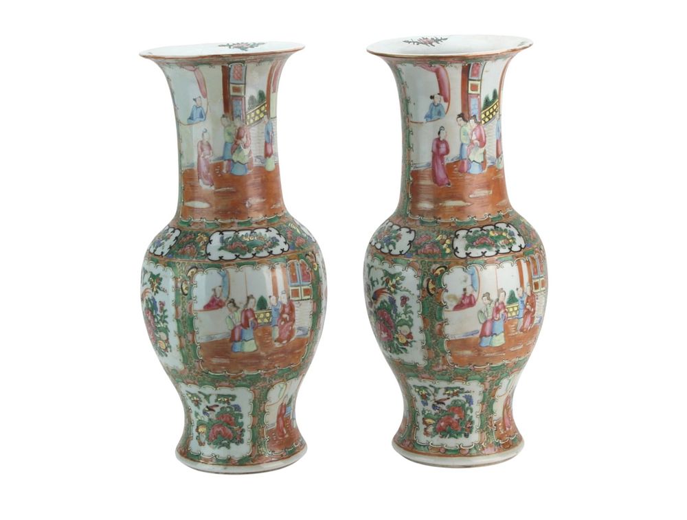 Lot 211: Pair Chinese Rose Medallion Porcelain Vases