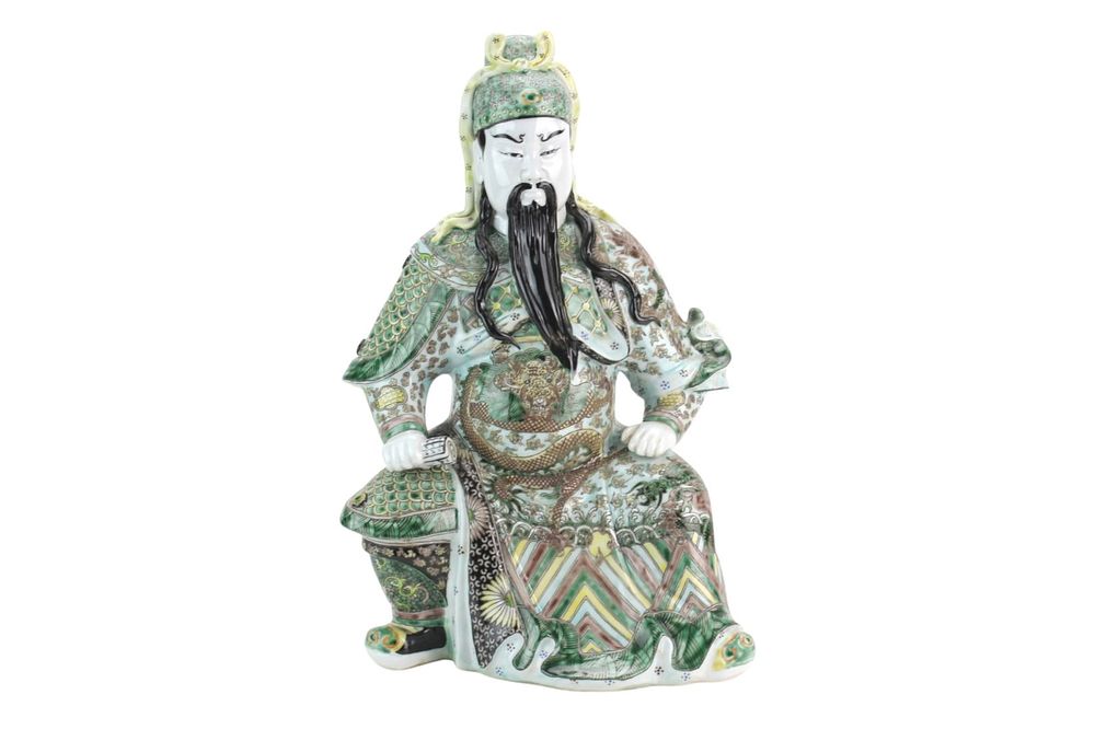 Lot 212: Chinese Famille Verta Porcelain Warrior Figure