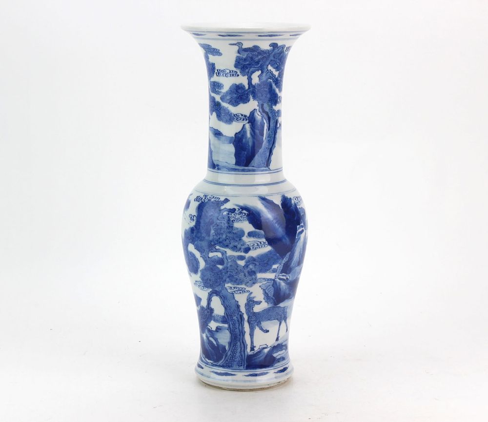 Lot 227: Chinese Blue & White Deer Crane Yen-Yen Vase