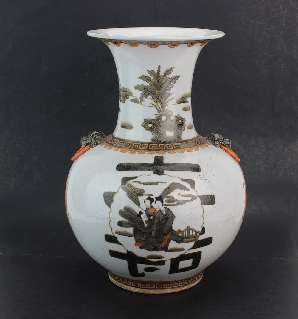 Lot 237: Chinese Famille Verte Figural Porcelain Vase