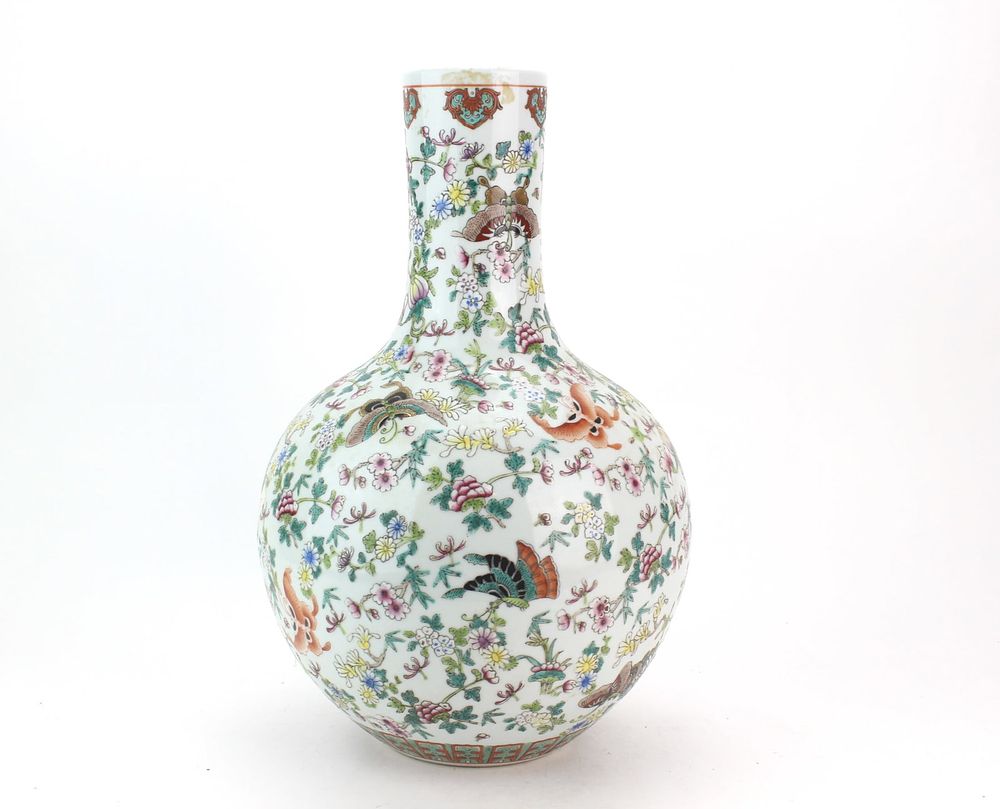 Lot 238: Chinese Famille Rose Butterfly Bottle Vase