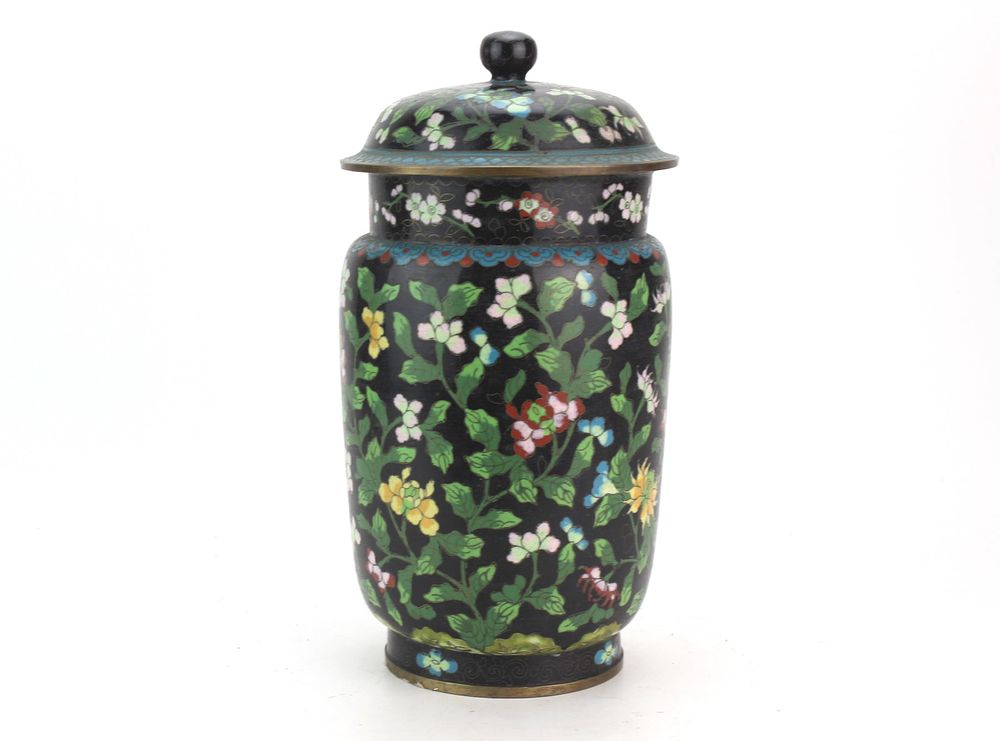 Lot 247: Chinese Floral Cloisonne Lidded Jar