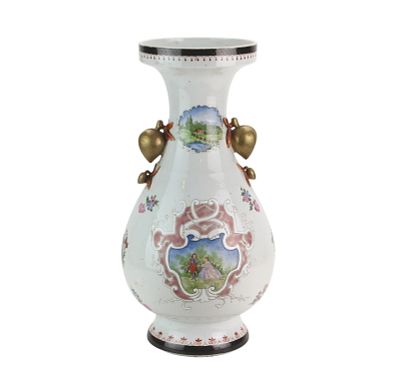 Chinese Export Armorial Famille Rose Vase. Chinese export armorial famille rose vase of baluster 