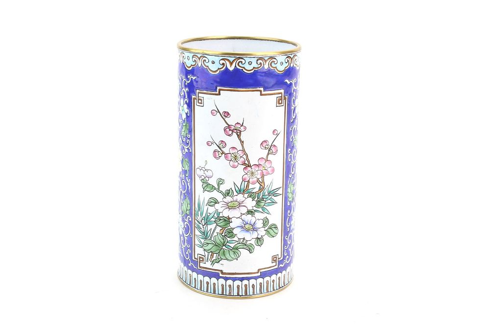 Lot 267: Chinese Enamel Bronze Floral Brush Pot