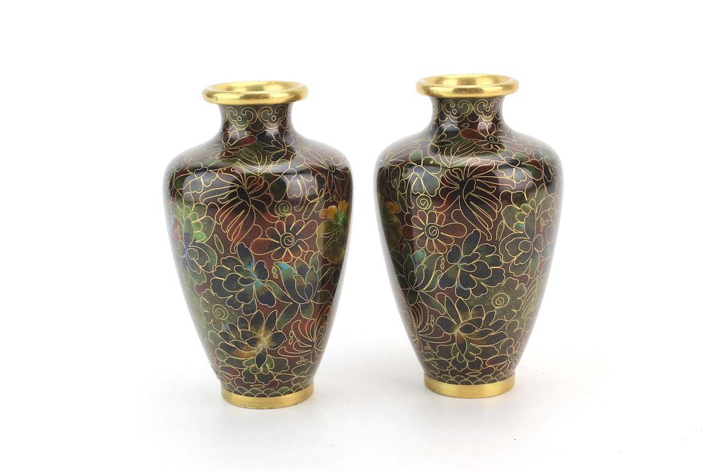 Lot 268: Pair Chinese Cloisonne Floral Vases