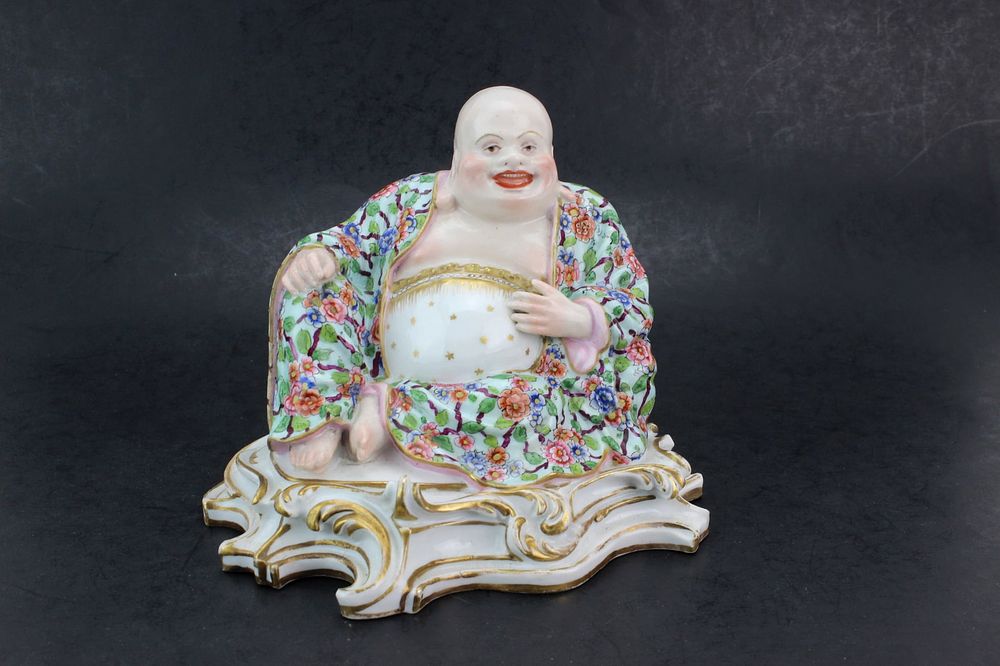 Lot 276: Meissen Famille Rose Porcelain Buddha