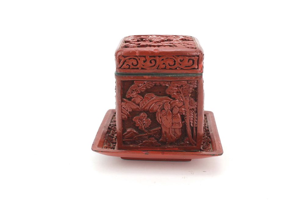 Lot 282: Cinnabar Tea Caddy with Fitted Tray
