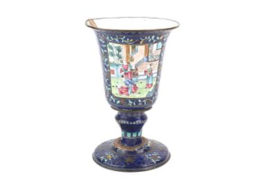 Chinese Enamel Brass High Foot Cup. Chinese brass high foot cup decorated with colorful enamel 