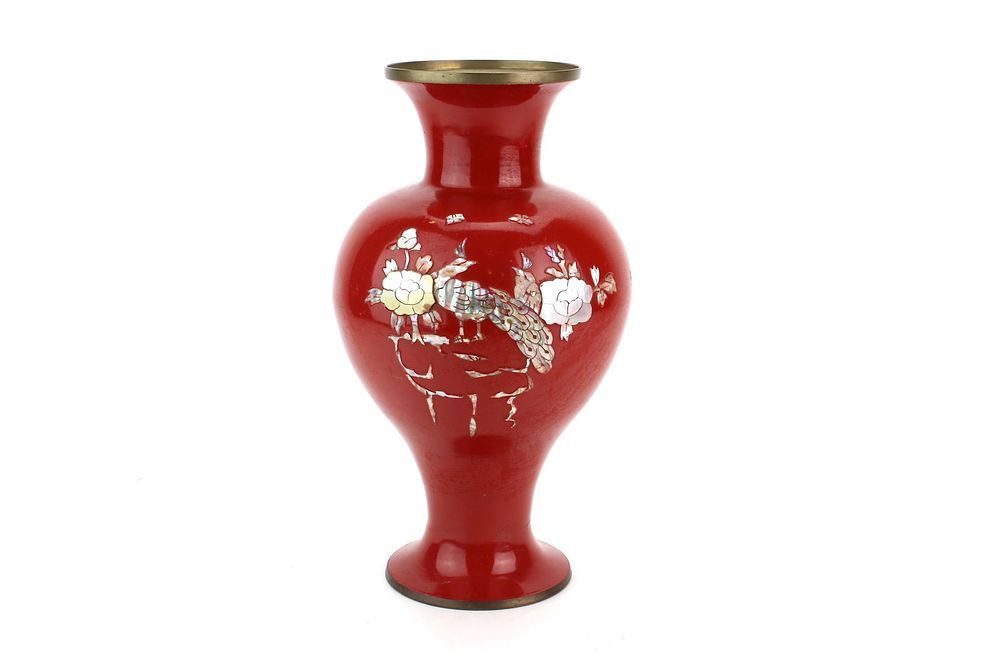 Lot 284: Chinese Red Enamel Brass Vase