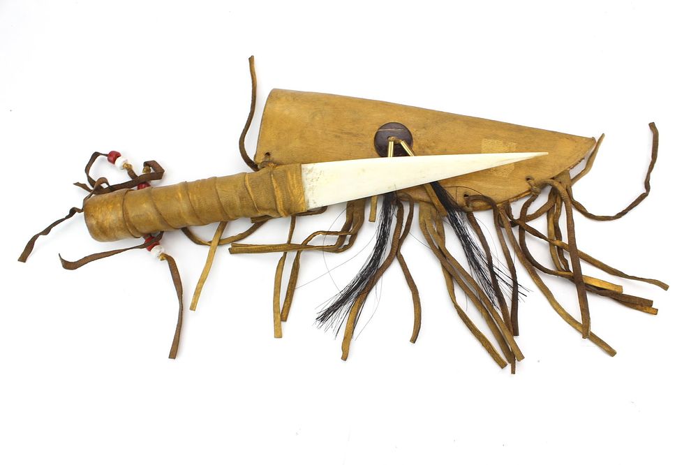 Lot 297: Navajo Style Bone Knife w/ Leather Sheath