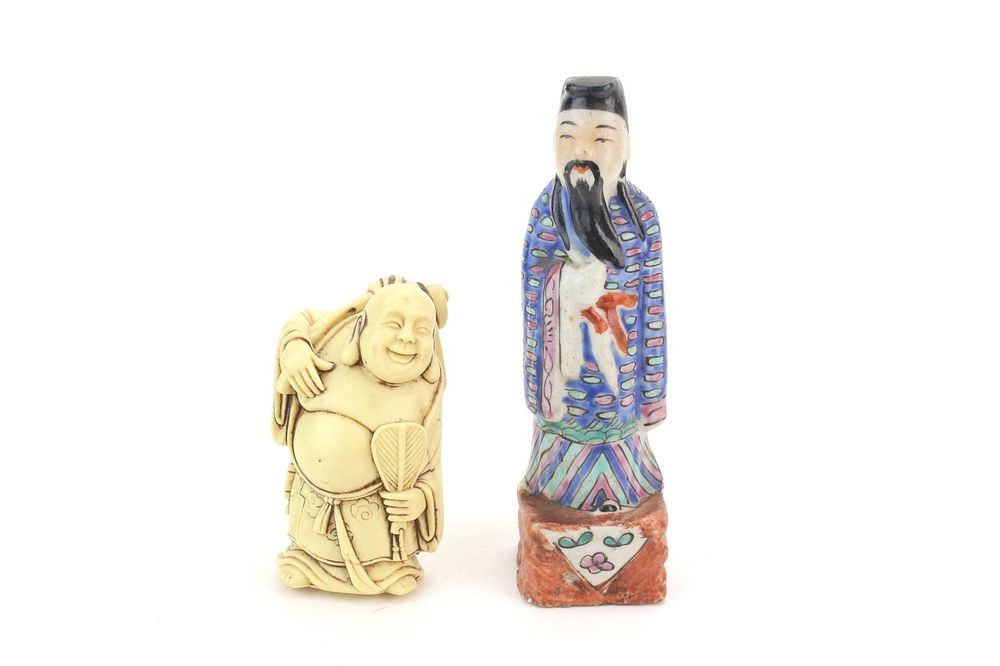 Lot 314: Resin Buddha & Porcelain Scholar Figure