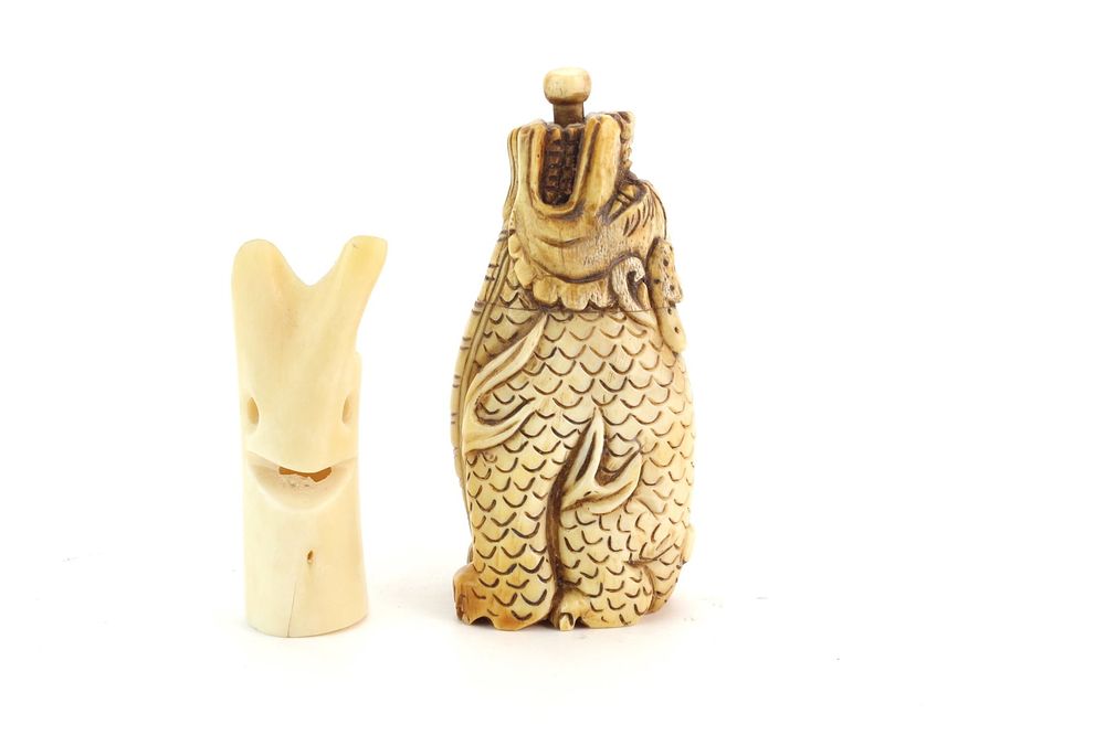 Lot 315: Bone Snuff Bottle & Face Carving