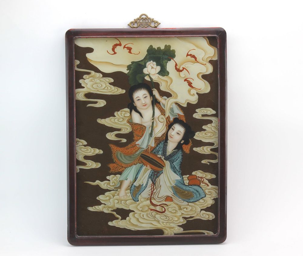 Lot 326: Chinese Reverse Glass Lady Painting