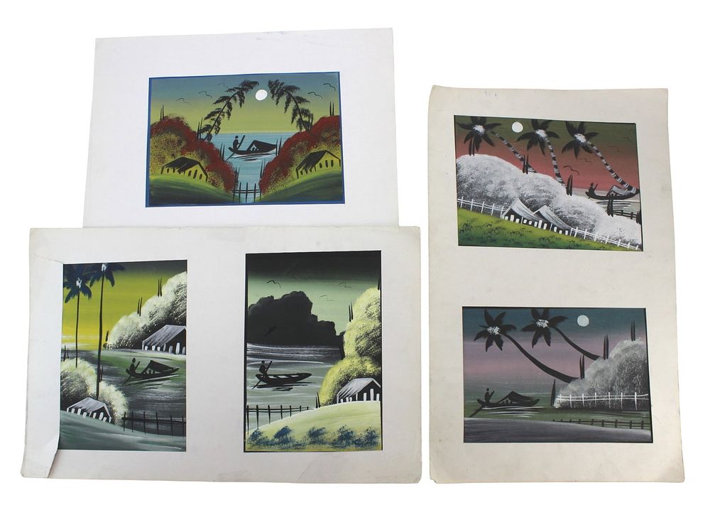 Lot 335: Set of Five Village Scene Silk Paintings